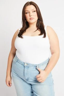 White Bodysuit Sleeveless Square Neck Supersoft