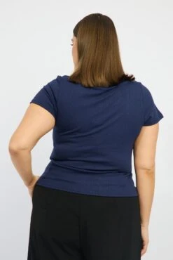 Blue T-shirt Short Sleeve Scoop Neck Lace Trim -You And All Fashion Store cbs2668a 84j navy 5