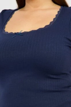 Blue T-shirt Short Sleeve Scoop Neck Lace Trim -You And All Fashion Store cbs2668a 84j navy 6