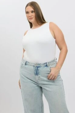 White Bodysuit Sleeveless Boat Neck Modal -You And All Fashion Store cbs2705 84j white 3