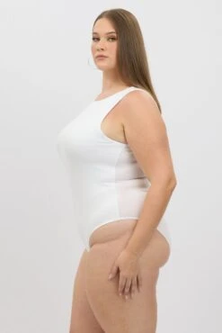 White Bodysuit Sleeveless Boat Neck Modal -You And All Fashion Store cbs2705 84j white 4