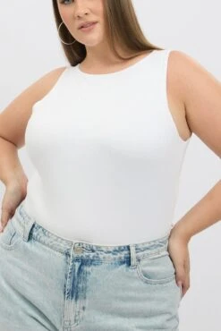 White Bodysuit Sleeveless Boat Neck Modal -You And All Fashion Store cbs2705 84j white 6