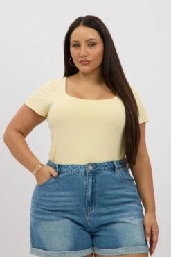 Yellow Supersoft Top Short Sleeve Scoop Neck