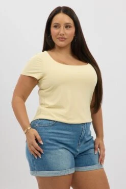 Yellow Supersoft Top Short Sleeve Scoop Neck -You And All Fashion Store cbs2742a 84j butter 4