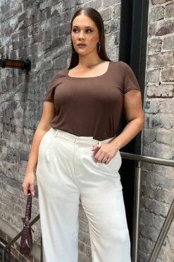 Brown Supersoft Top Short Sleeve Scoop Neck