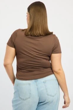 Brown Supersoft Top Short Sleeve Scoop Neck -You And All Fashion Store cbs2742a 84j chocolate 5
