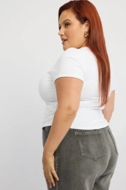 White Supersoft Top Short Sleeve Scoop Neck -You And All Fashion Store cbs2742a 84j white 3