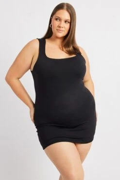 Black Mini Dress Scoop Neck Supersoft -You And All Fashion Store cbs2749 84j black 3