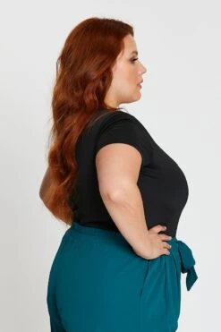 Black Short Cap Sleeve Jersey Square Neck Bodysuit -You And All Fashion Store cbs31252 42ab black 4 2 1 1