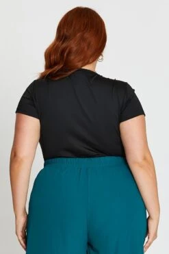 Black Short Cap Sleeve Jersey Square Neck Bodysuit -You And All Fashion Store cbs31252 42ab black 5 2 1 1