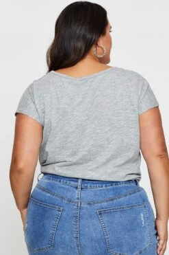 Grey Crop T-shirt Crew Neck Short Sleeve Knot Semi -You And All Fashion Store cbs31439 84ab grey 5 2