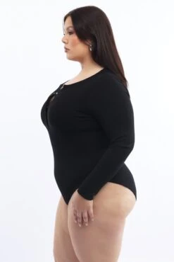 Black Bodysuit Long Sleeve Button Down -You And All Fashion Store cbs3382 84j black 4