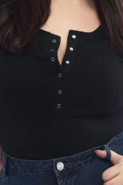 Black Bodysuit Long Sleeve Button Down -You And All Fashion Store cbs3382 84j black 6