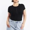 Black Bodysuit Short Sleeve Button Down