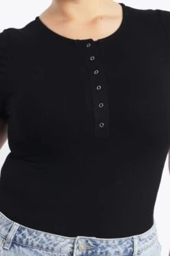 Black Bodysuit Short Sleeve Button Down -You And All Fashion Store cbs3384 84j black 5