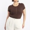 Brown Bodysuit Short Sleeve Button Down