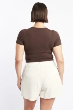 Brown Bodysuit Short Sleeve Button Down -You And All Fashion Store cbs3384 84j brown 3