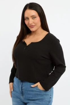 Black Button Down Top Long Sleeve Scoop Neck 7 Black Button Down Top Long Sleeve Scoop Neck -You And All Fashion Store cbs3622 118jb black 3