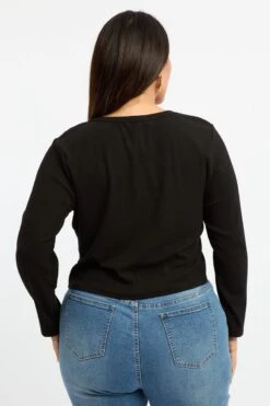 Black Button Down Top Long Sleeve Scoop Neck 8 Black Button Down Top Long Sleeve Scoop Neck -You And All Fashion Store cbs3622 118jb black 4
