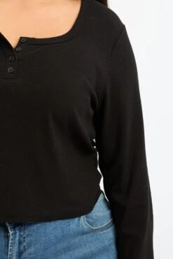 Black Button Down Top Long Sleeve Scoop Neck 9 Black Button Down Top Long Sleeve Scoop Neck -You And All Fashion Store cbs3622 118jb black 5
