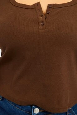 Brown Button Down Top Long Sleeve Scoop Neck -You And All Fashion Store cbs3622 118jb brown 5