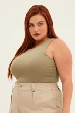 Green Bodysuit Sleeveless Crew Neck -You And All Fashion Store cbs8550 84jb khaki 4