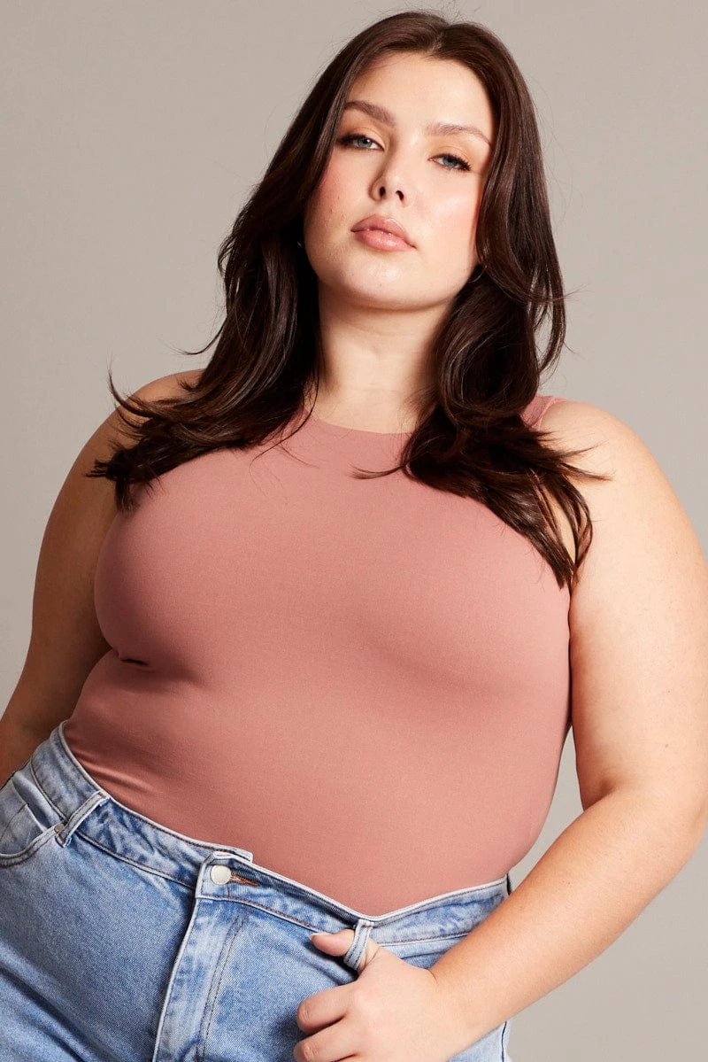 Brown Bodysuit Sleeveless Crew Neck 1 Brown Bodysuit Sleeveless Crew Neck