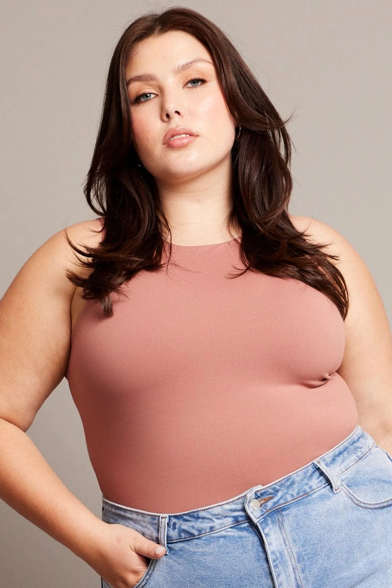 Brown Bodysuit Sleeveless Crew Neck 3 Brown Bodysuit Sleeveless Crew Neck - Image 3