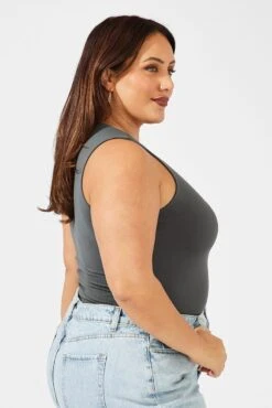 Grey Bodysuit Sleeveless Crew Neck Supersoft -You And All Fashion Store cbs8550a 84j charcoal 4