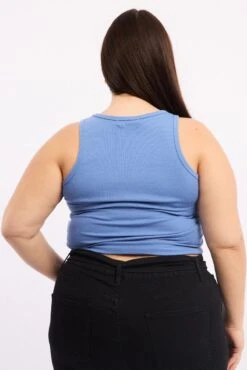 Blue Crew Neck Rib Tank Top -You And All Fashion Store cbs8563 84jb blue 4