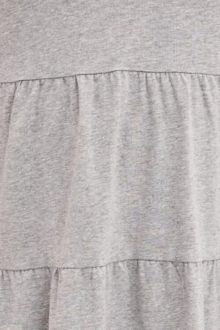 Grey Tiered Dress Puff Sleeve Round Neck -You And All Fashion Store cbsc1641 84j grey marle 6