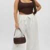 White Cotton Paperbag Waist Wide Leg Pants With Tie Belt