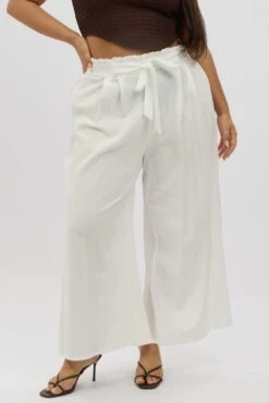 White Cotton Paperbag Waist Wide Leg Pants With Tie Belt -You And All Fashion Store cbt0001b 116a white 3