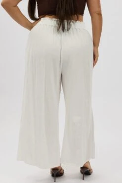 White Cotton Paperbag Waist Wide Leg Pants With Tie Belt -You And All Fashion Store cbt0001b 116a white 5