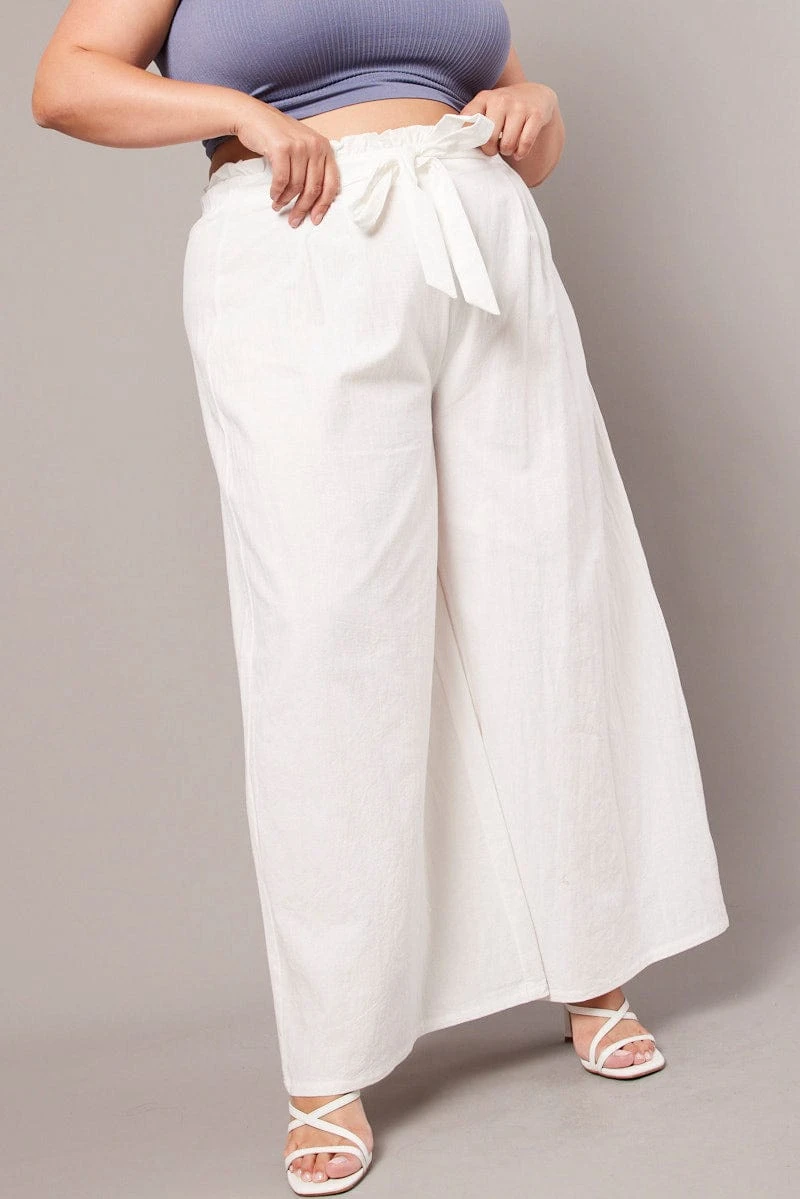 White Wide Leg Pants High Rise Waist Tie Crop 1 White Wide Leg Pants High Rise Waist Tie Crop