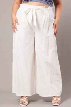 White Wide Leg Pants High Rise Waist Tie Crop 8 White Wide Leg Pants High Rise Waist Tie Crop -You And All Fashion Store cbt0001b 36pb white 3