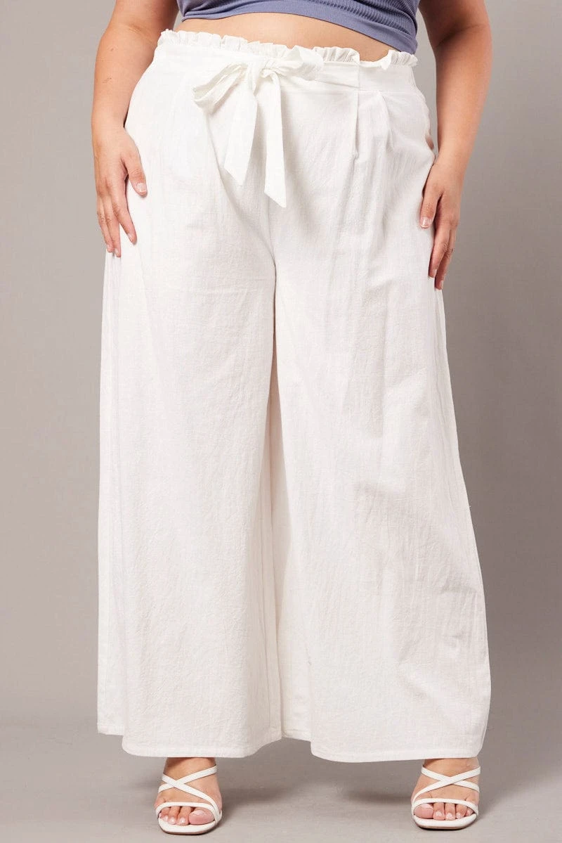 White Wide Leg Pants High Rise Waist Tie Crop 3 White Wide Leg Pants High Rise Waist Tie Crop - Image 3