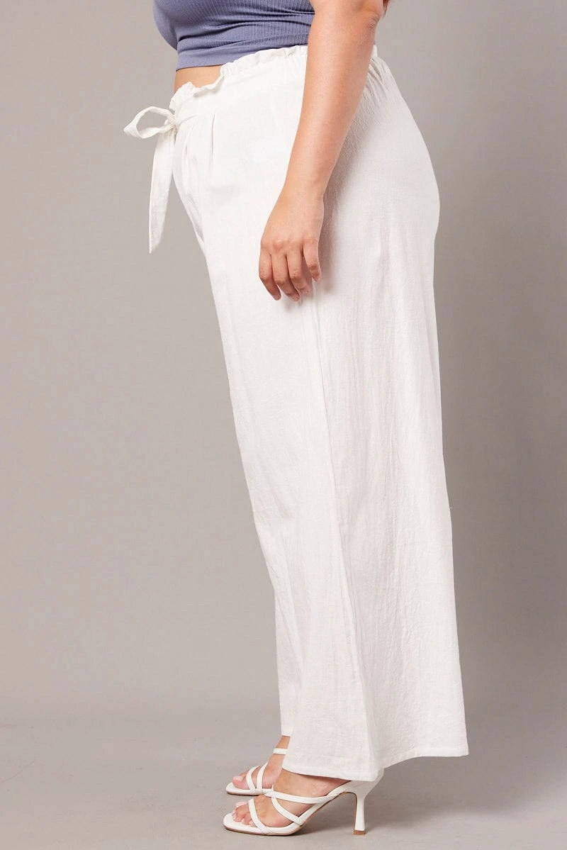 White Wide Leg Pants High Rise Waist Tie Crop 4 White Wide Leg Pants High Rise Waist Tie Crop - Image 4
