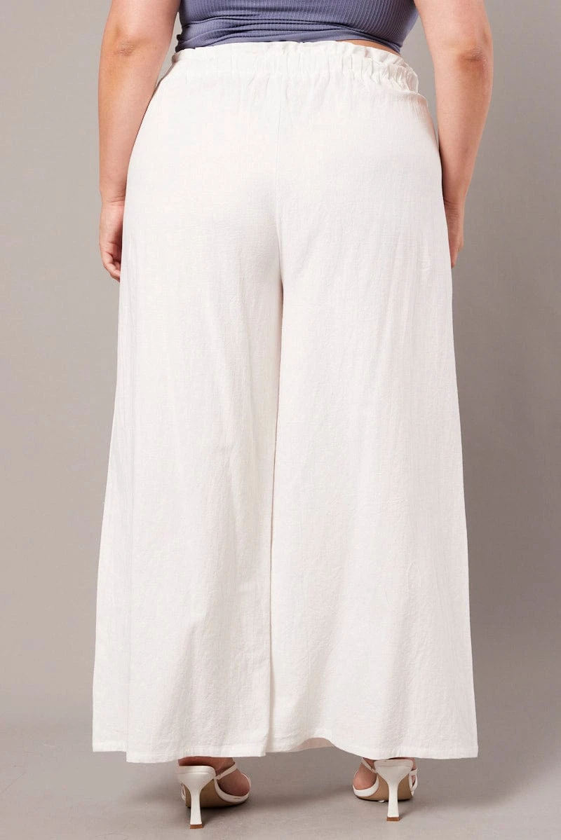 White Wide Leg Pants High Rise Waist Tie Crop 5 White Wide Leg Pants High Rise Waist Tie Crop - Image 5