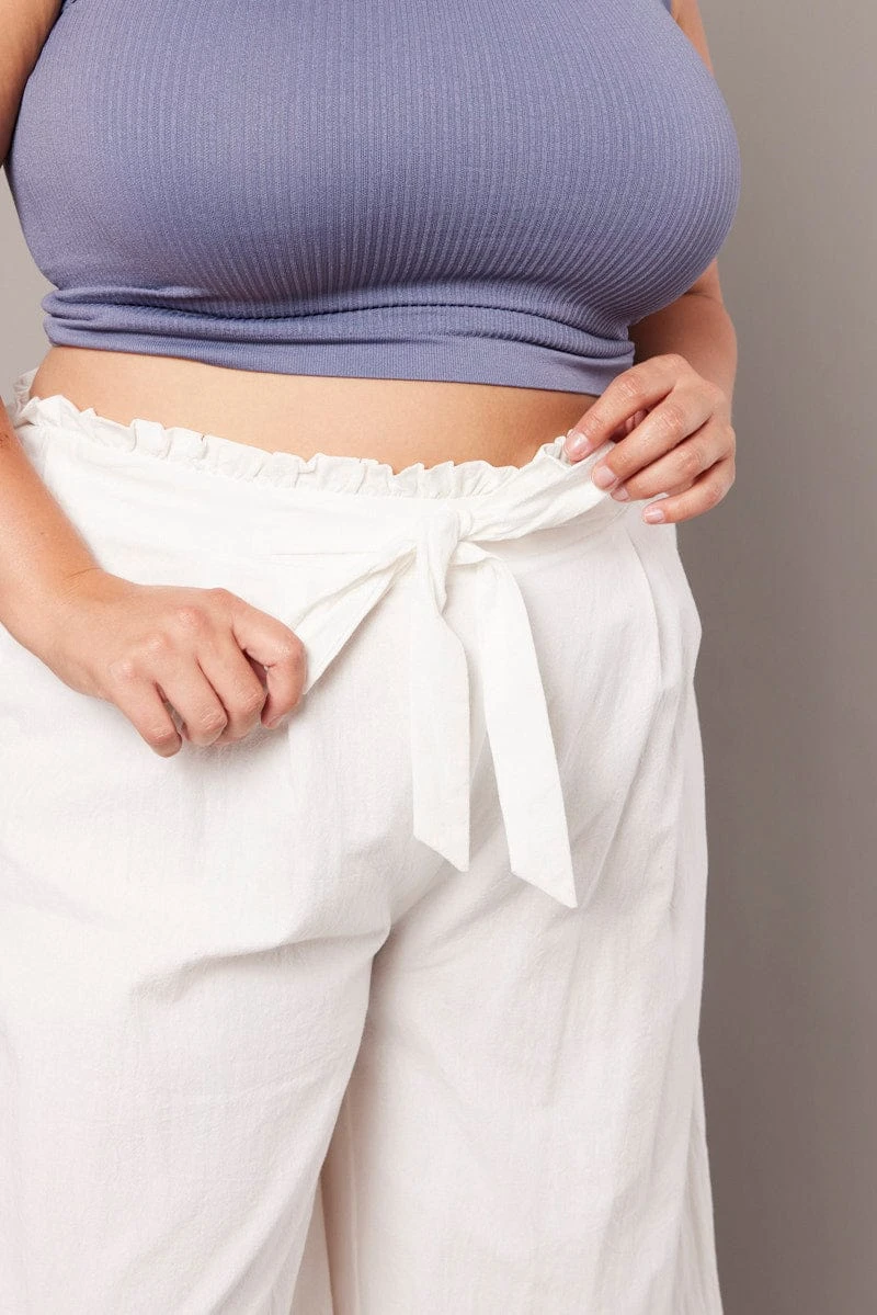 White Wide Leg Pants High Rise Waist Tie Crop 6 White Wide Leg Pants High Rise Waist Tie Crop - Image 6