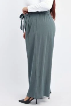 Green Washer Cotton Paperbag Wide Leg Pants -You And All Fashion Store cbt0001c 116a khaki 3