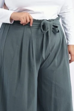 Green Washer Cotton Paperbag Wide Leg Pants -You And All Fashion Store cbt0001c 116a khaki 5