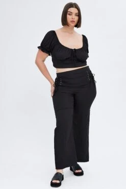 Black Wideleg Pants Corset Waist -You And All Fashion Store cbt0051 35a black 3