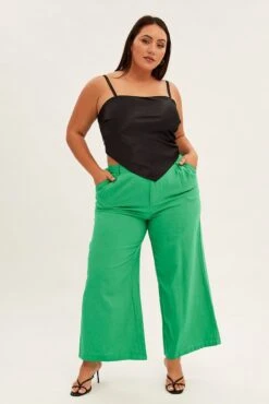 Green Wide Leg Pant High Waist Cotton -You And All Fashion Store cbt0294 33a green 3