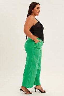Green Wide Leg Pant High Waist Cotton -You And All Fashion Store cbt0294 33a green 4
