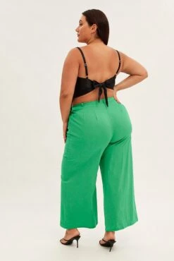 Green Wide Leg Pant High Waist Cotton -You And All Fashion Store cbt0294 33a green 5