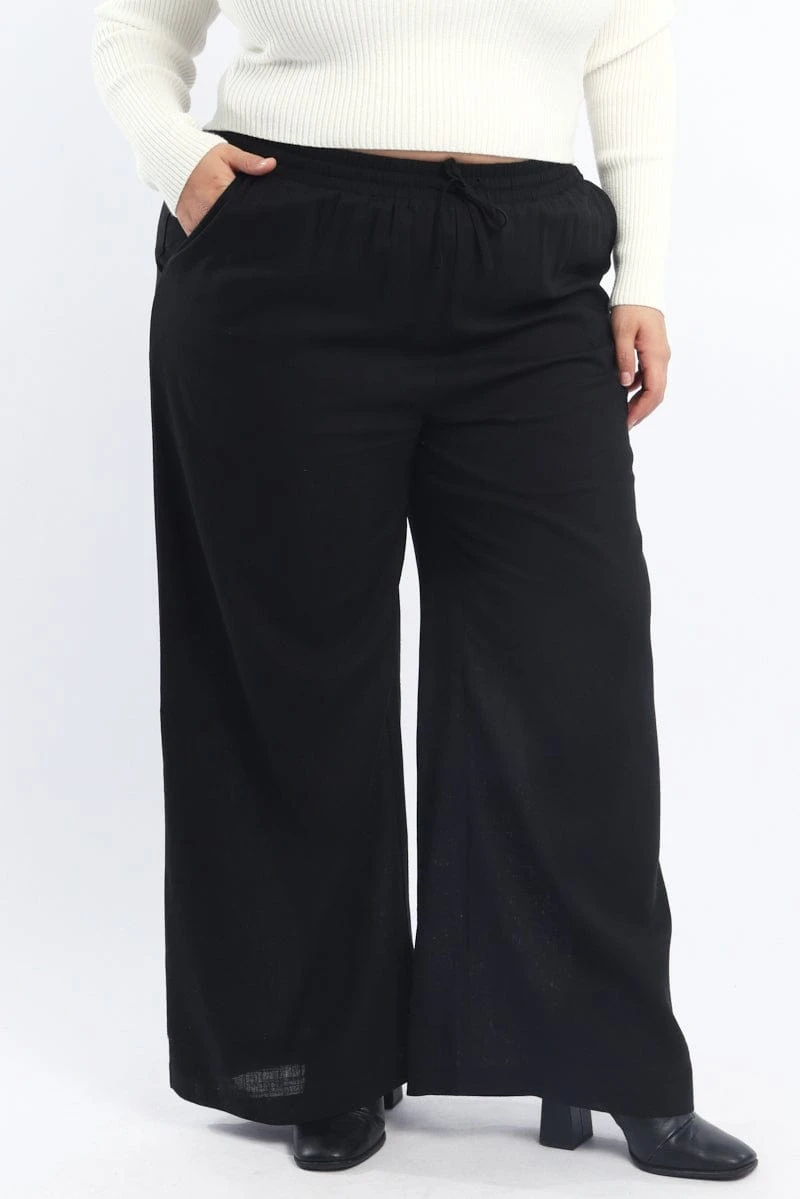 Black Back Pocket Linen Blend Wide Leg Pants 1 Black Back Pocket Linen Blend Wide Leg Pants