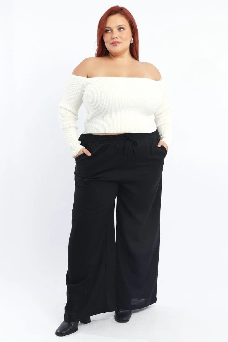 Black Back Pocket Linen Blend Wide Leg Pants 2 Black Back Pocket Linen Blend Wide Leg Pants - Image 2