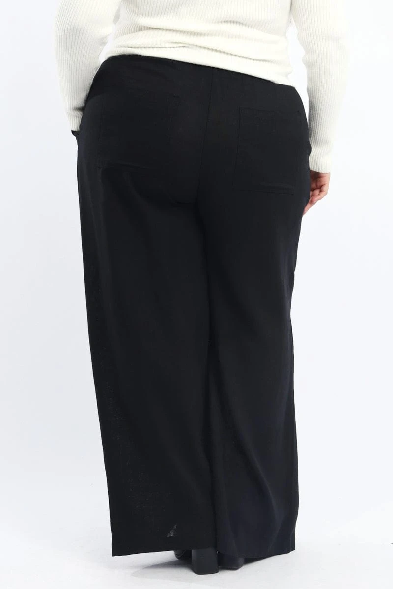 Black Back Pocket Linen Blend Wide Leg Pants 4 Black Back Pocket Linen Blend Wide Leg Pants - Image 4