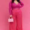Pink Wide Leg Pants High Rise Linen Blend